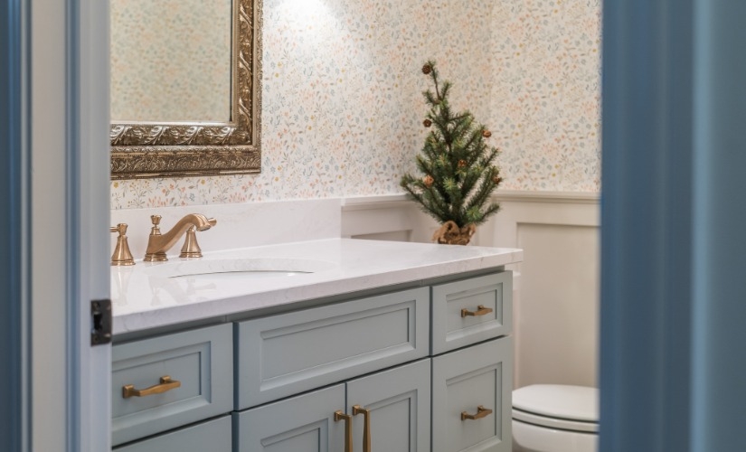 A Classic Take on the Modern Powder Room Bathroom near Ann Arbor Michigan